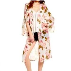 BAND OF GYPSIES Pink Floral Duster Kimono Size Small